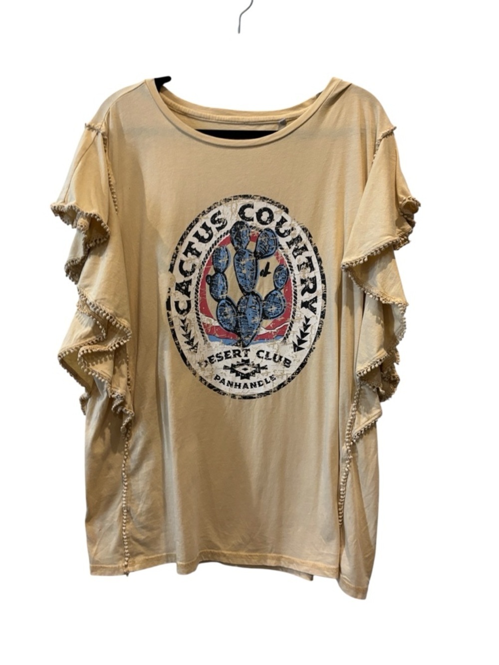 Panhandle Western Cowgirl Ruffle Sleeve Tee - Beige XXL